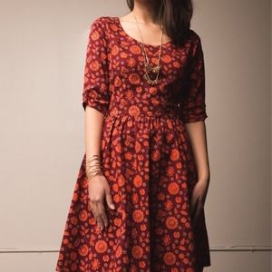 Mata Traders Orange Floral Serephina Fit & Flare Dress size small